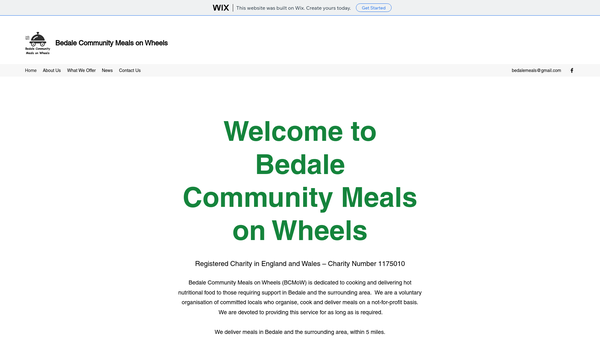 Screenshot of the Bedale Community Meals On Wheels (Bcmow) website