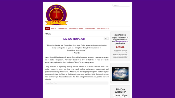 Screenshot of the Living Hope UK website