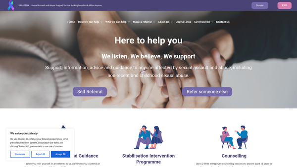 Screenshot of the Sexual Assault And Abuse Support Service Buckinghamshire And Milton Keynes website