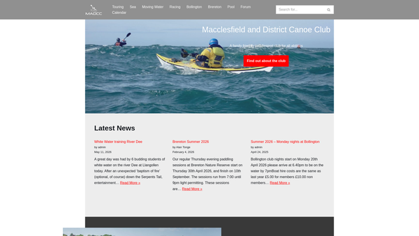 Screenshot of the Macclesfield And District Canoe Club website