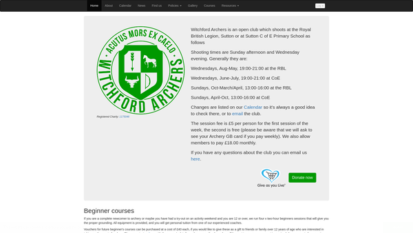 Screenshot of the Witchford Archers website