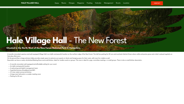 Screenshot of the Hale Village Hall New Forest website