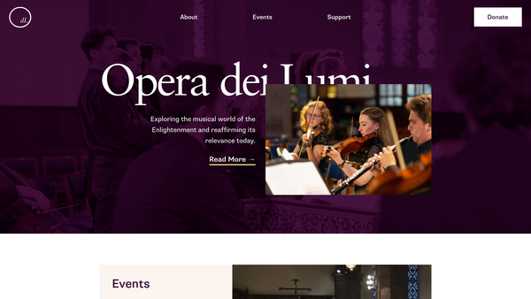 Screenshot of the Opera Dei Lumi website