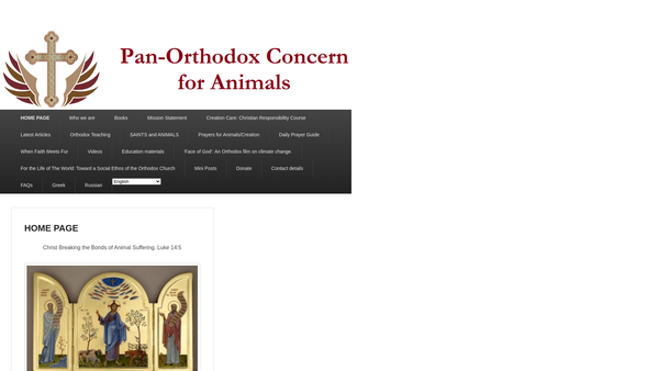 Screenshot of the Pan-Orthodox Concern For Animals website