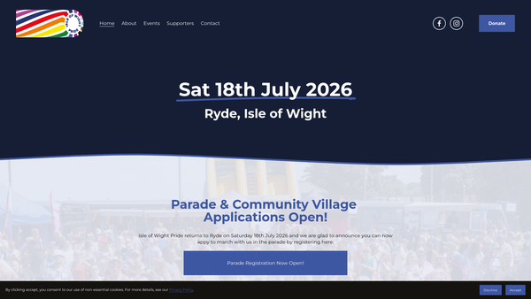 Screenshot of the Isle Of Wight Pride website