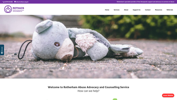 Screenshot of the Rotherham Abuse Advocacy and Counselling Service website