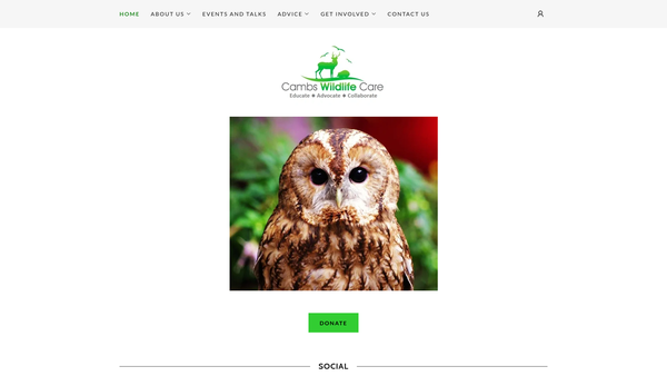 Screenshot of the Cambridgeshire Wildlife Care website