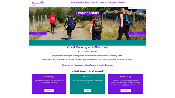 Screenshot of the Pennine Scout District Gm website