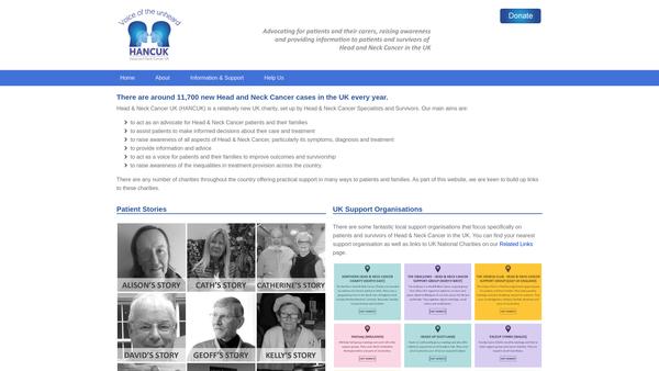 Screenshot of the Head And Neck Cancer UK (Hancuk) website