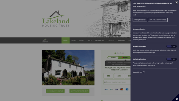 Screenshot of the Lakeland Housing Trust website