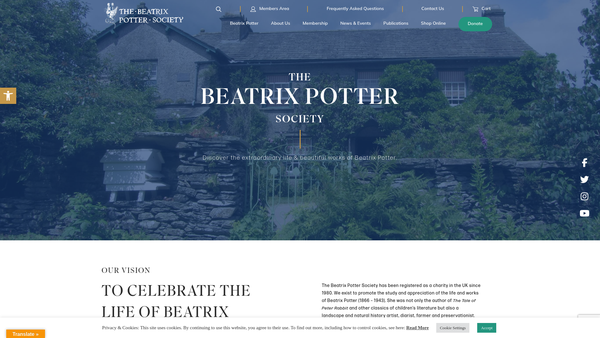 Screenshot of the The Beatrix Potter Society website