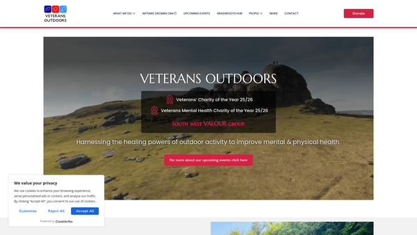 Screenshot of the Veterans Outdoors website