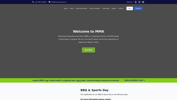 Screenshot of the Manchester Malayalee Association website