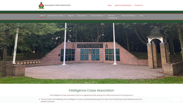 Screenshot of the Intelligence Corps Association website