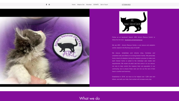 Screenshot of the Arc Anna's Rescue Centre website