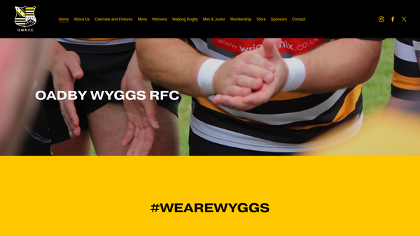 Screenshot of the Oadby Wyggestonian Rugby Football Club Limited website