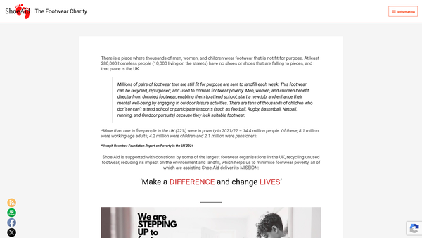 Screenshot of the Shoe Aid website