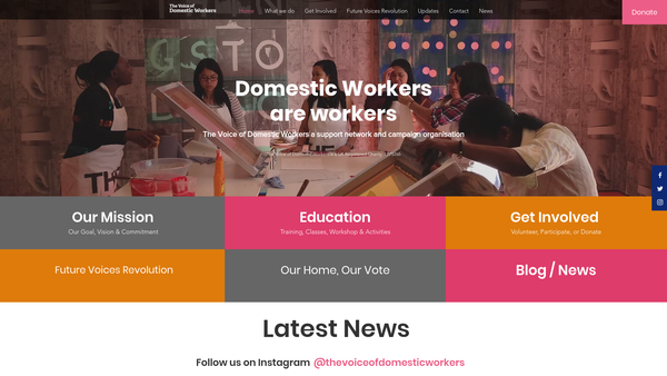 Screenshot of the The Voice Of Domestic Workers website