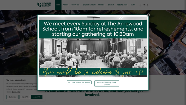 Screenshot of the New Life Church, New Milton website