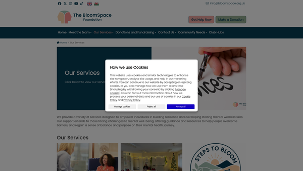 Screenshot of the The BloomSpace Foundation website