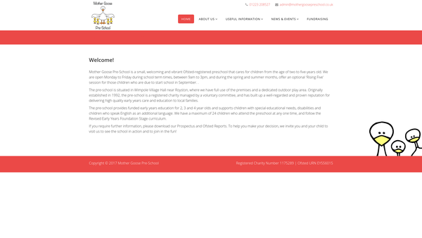 Screenshot of the Mother Goose Pre-School website