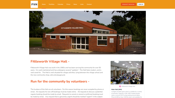 Screenshot of the Fittleworth Village Hall CIO website