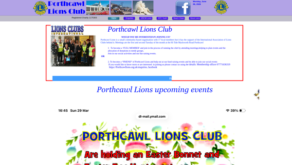 Screenshot of the Porthcawl Lions Club (CIO) website
