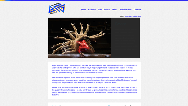 Screenshot of the East Coast Gymnastics website