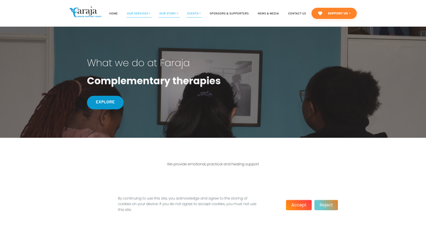 Screenshot of the Faraja Cancer Support Kenya (UK) Trust website