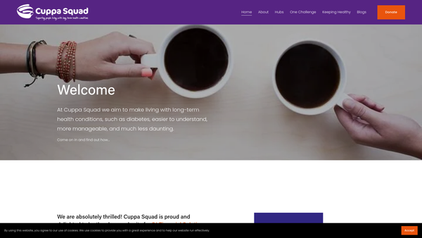 Screenshot of the Cuppa Squad website
