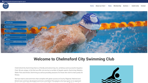 Screenshot of the Chelmsford City Swimming Club Limited website