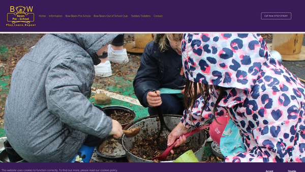 Screenshot of the Bow Bears Pre-School CIO website