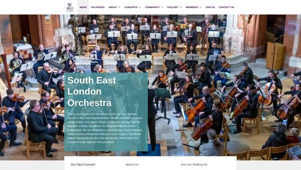 Screenshot of the South East London Orchestra website