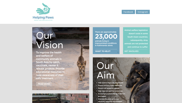 Screenshot of the Helping Paws website