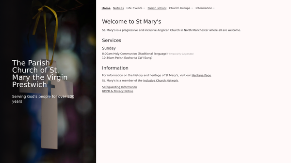 Screenshot of the The Parochial Church Council Of The Ecclesiastical Parish Of St Mary The Virgin, Prestwich website