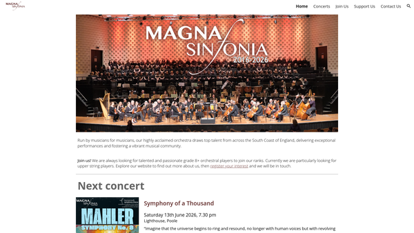 Screenshot of the Magna Sinfonia website