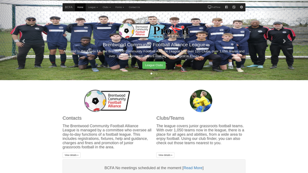 Screenshot of the Brentwood Community Football Alliance Youth League website