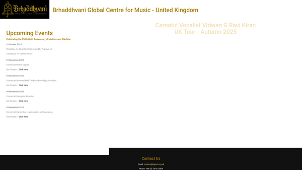 Screenshot of the Brhaddhvani Global Centre For Music website