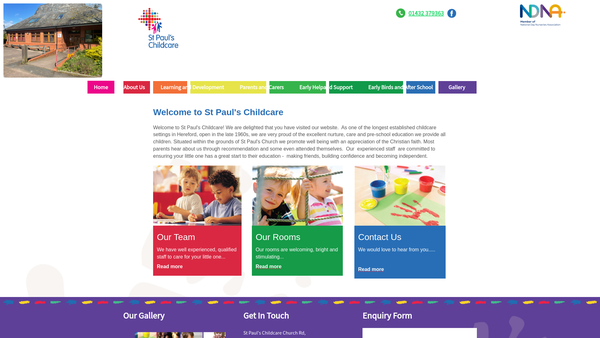 Screenshot of the St Paul's Childcare website
