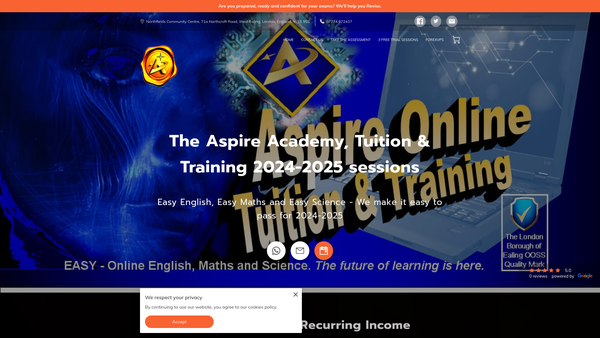 Screenshot of the The Aspire Academy & Tuition website