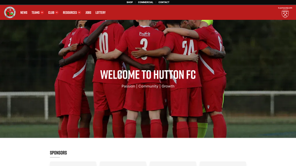 Screenshot of the Hutton Football Club website