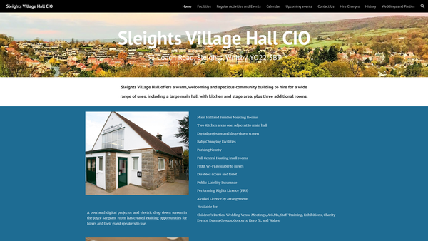 Screenshot of the Sleights Village Hall CIO website