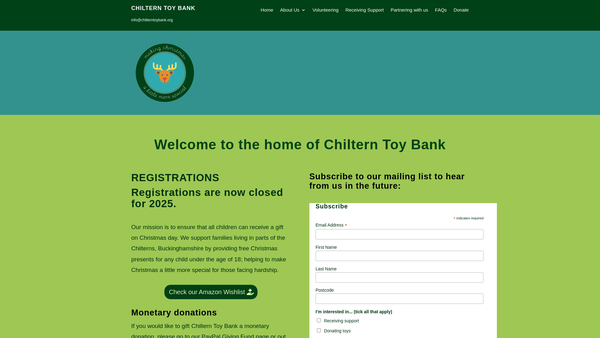 Screenshot of the Chiltern Toy Bank website