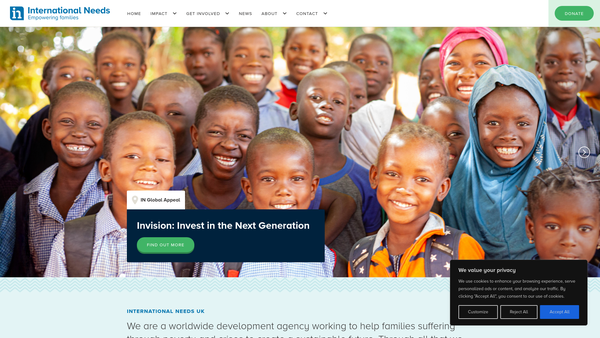 Screenshot of the International Needs UK website