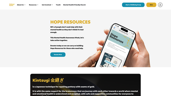 Screenshot of the Kintsugi Hope website