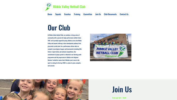 Screenshot of the Ribble Valley Netball Club website