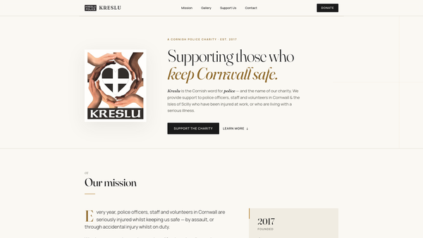 Screenshot of the Kreslu Police Charity website