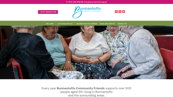 Screenshot of the Burmantofts Senior Action CIO website