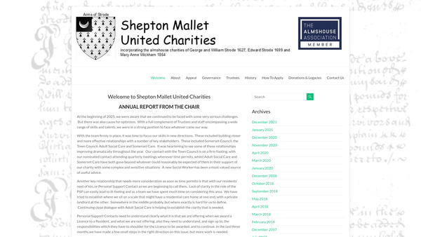 Screenshot of the Shepton Mallet United Charities website