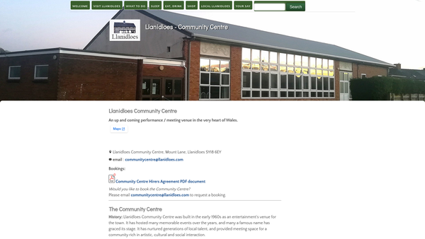 Screenshot of the Llani Community Centre Limited website